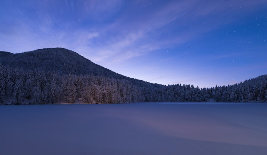 Frozen lake at blue hour